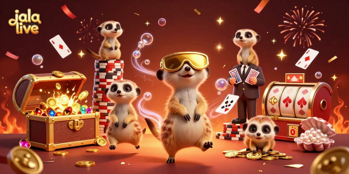 Experience exciting gameplay at jala live with meerkat dealers and vibrant casino elements.