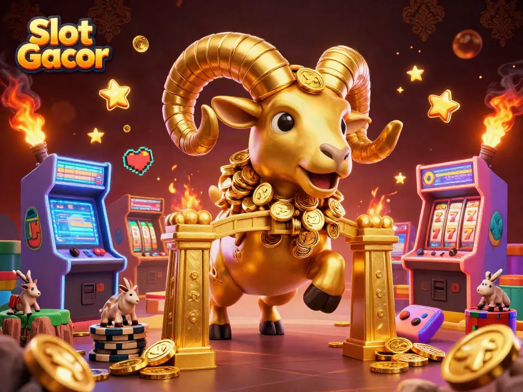 Slot Gacor menghadirkan ram emas raksasa yang penuh energi dalam dunia kasino warna-warni yang memikat.