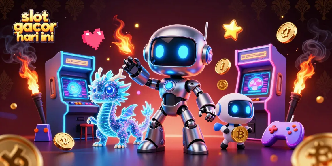Gambar slot gacor hari ini dengan karakter menarik dan elemen permainan kasino yang meriah.
