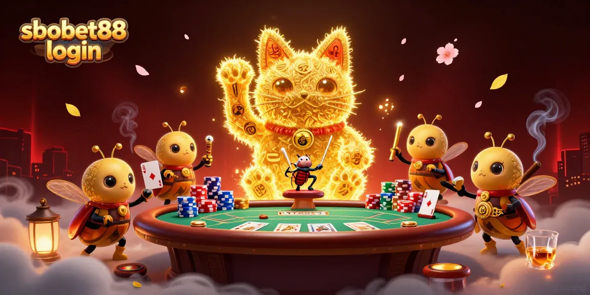 Experience sbobet88 login with a vibrant illustration showcasing casino excitement and dynamic game elements.