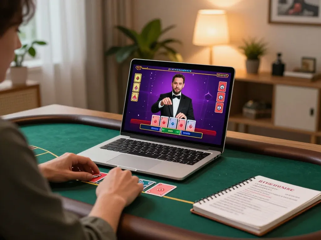 lc88 user immersed in live dealer blackjack at home, showcasing strategic betting and gaming.