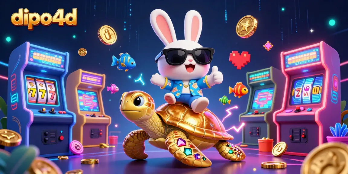 Engage in dipo4d gaming fun with a lucky rabbit and a golden sea turtle while exploring vibrant casino elements.