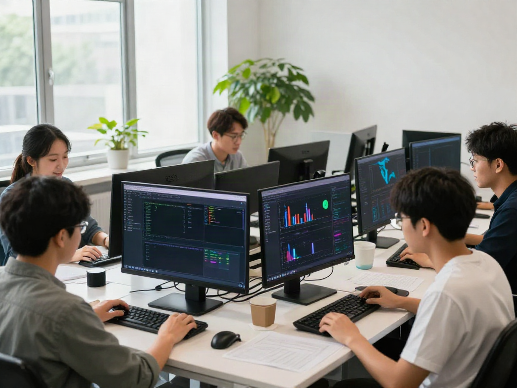 Local game provider's office promoting slot gacor, team collaborating in a lively environment.
