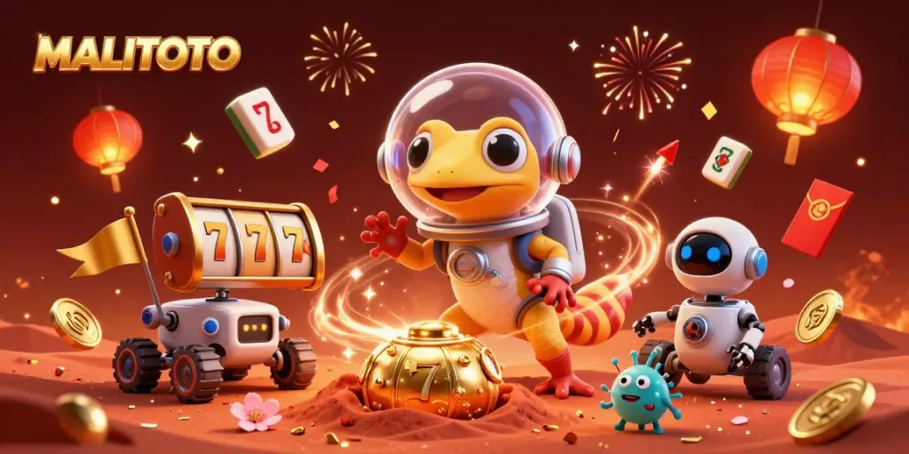 Experience the MALITOTO excitement with a Martian gecko exploring a golden casino in 3D.