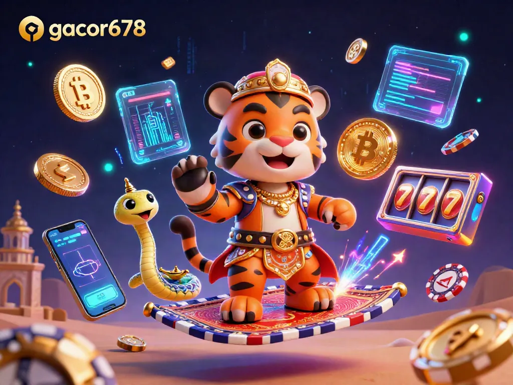 Experience thrilling gaming adventures with gacor678's dynamic 3D illustration of casino elements.