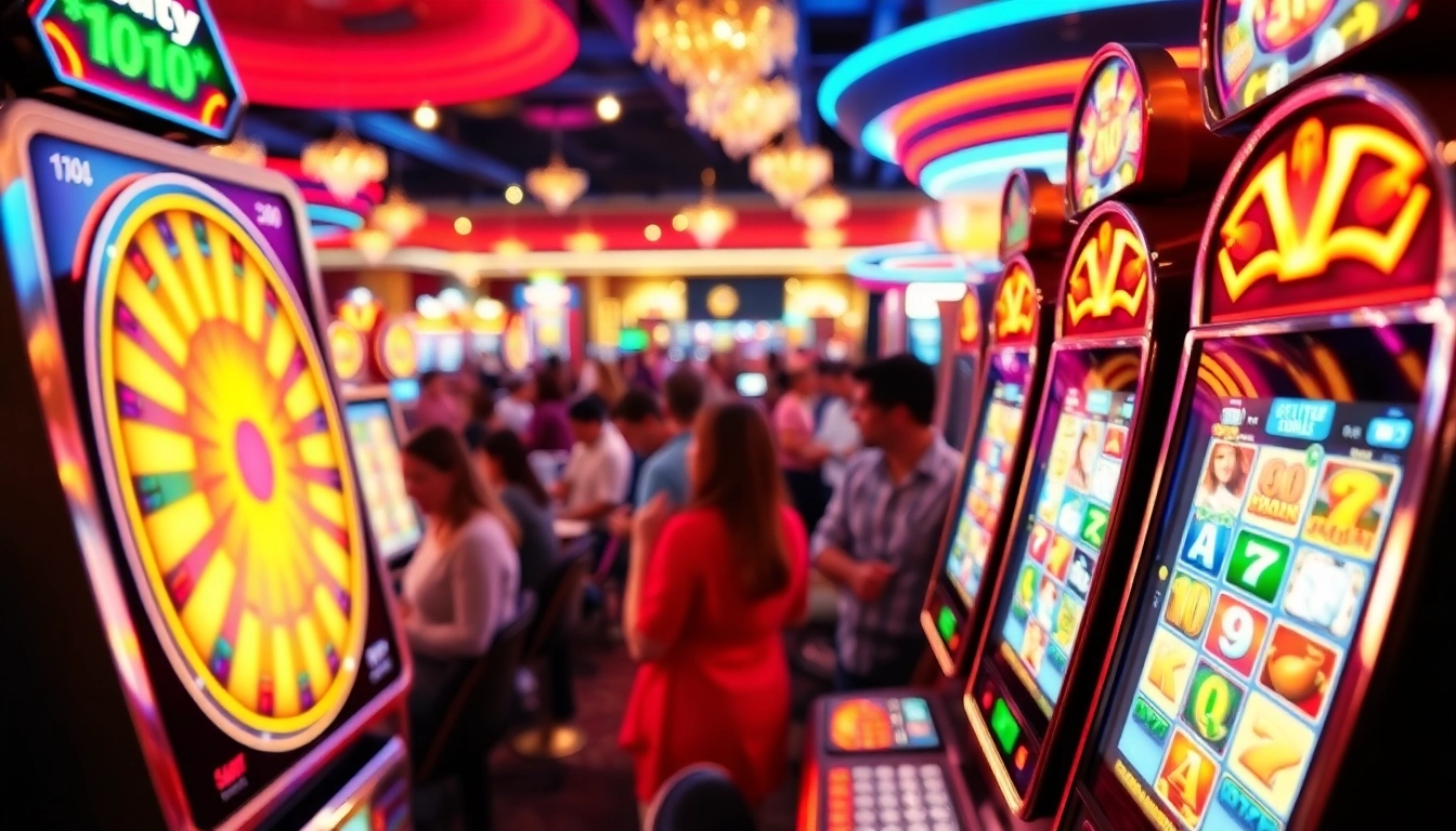 Putaran slot yang menarik di kasino, menampilkan mesin yang penuh warna.