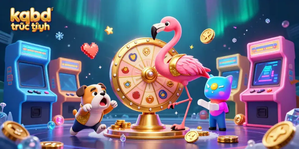 Engage with kqbd trưc tuyên as a colorful casino scene unfolds, showcasing excitement and prizes.