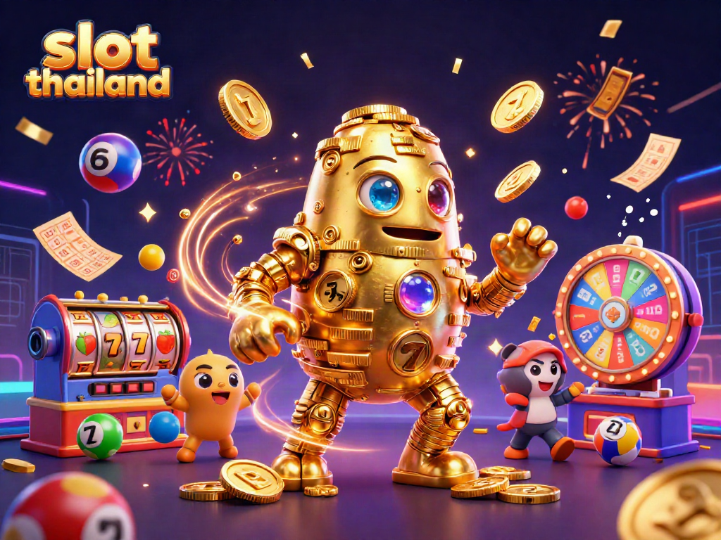 Play exciting slots with slot thailand featuring a lively golden golem and colorful game elements.