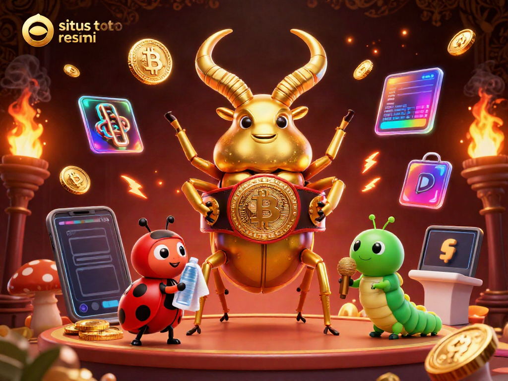 Experience thrilling action at situs toto resmi with a striking scene featuring a giant beetle champion and vibrant gaming elements.