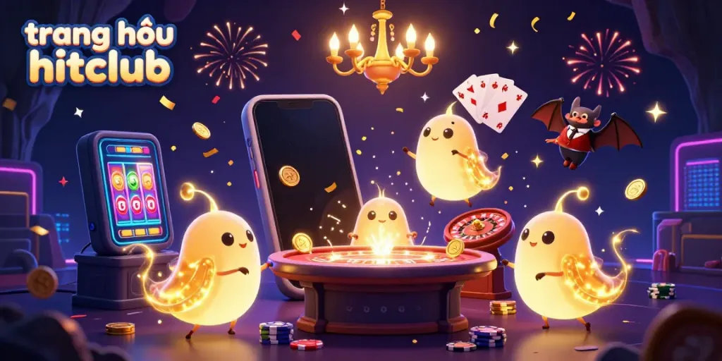 Experience the thrilling ambiance at trang chủ hitclub with vibrant glowworms illuminating a casino scene.