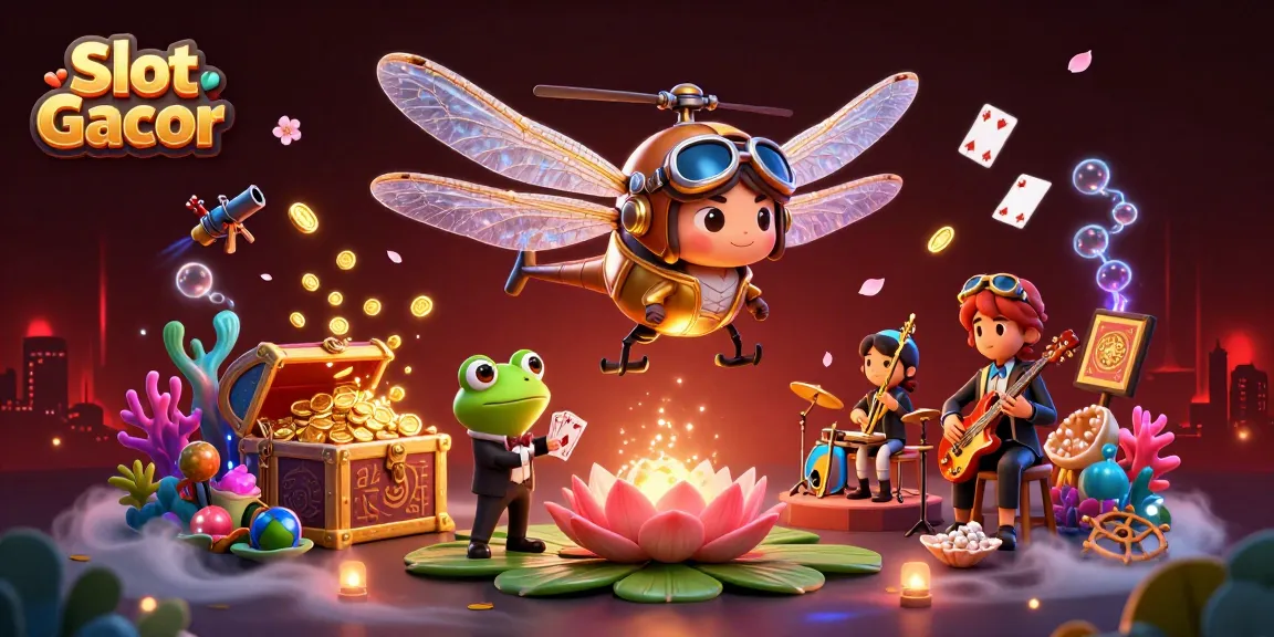 Slot Gacor dengan pilot capung dan dealer kartu di kasino teratai, mengundang keberuntungan.