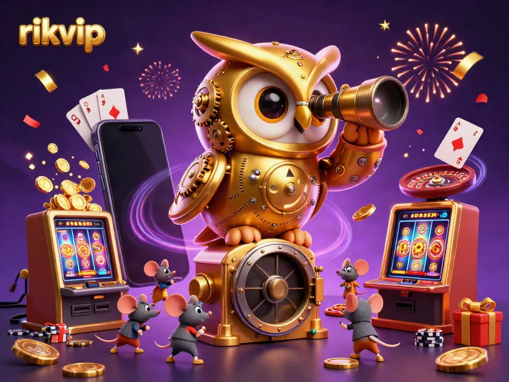 Experience the thrill of rikvip gambling with a vibrant 3D cartoon scene showcasing exciting casino elements.