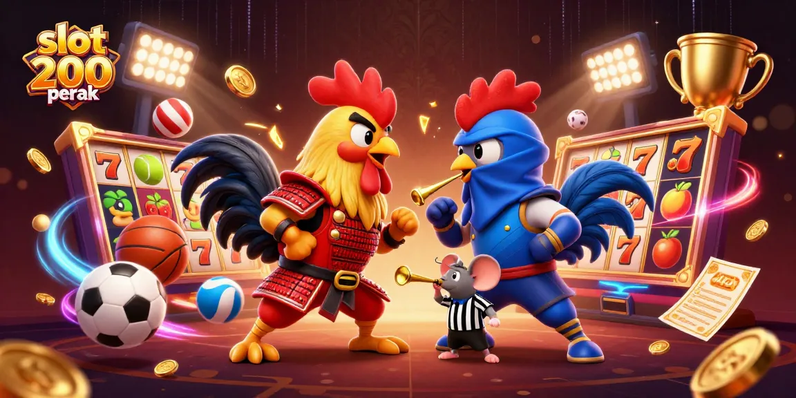 Mainkan slot 200 perak dengan pengalaman mendebarkan pertarungan ayam 3D yang menarik dan elemen judi yang penuh warna.