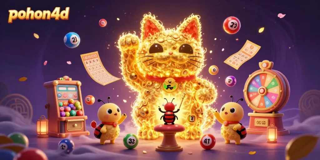 Engage in fun lottery animation with pohon4d's dynamic lucky cat and colorful elements.
