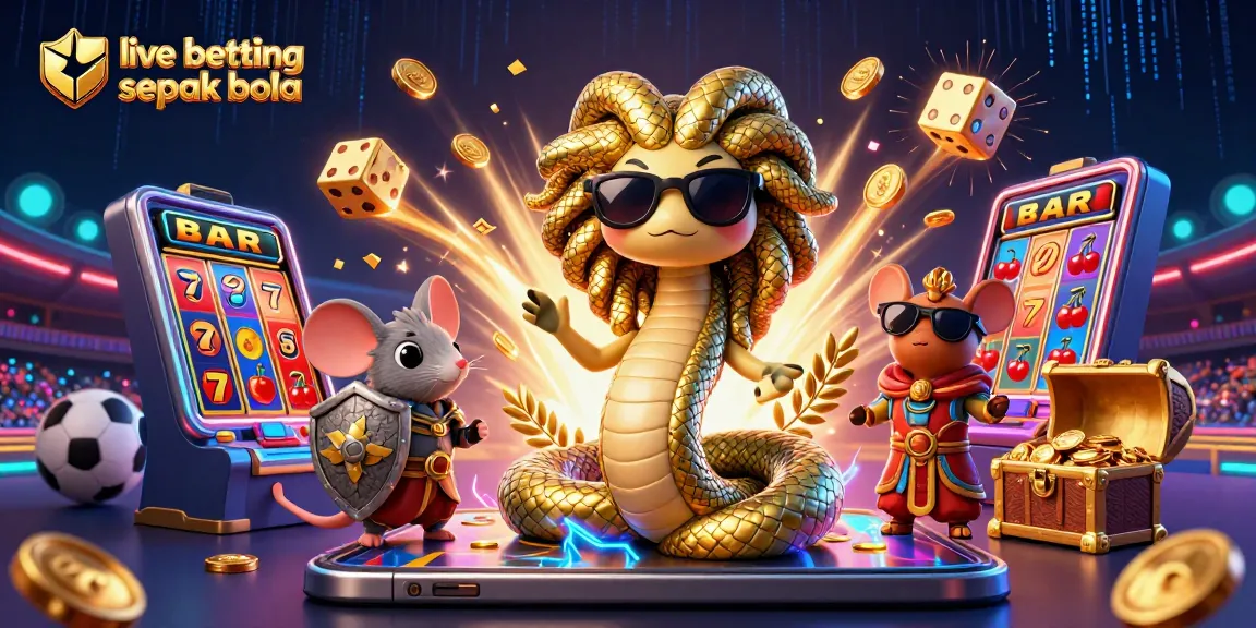 Engage in live betting sepak bola with a vibrant 3D casino scene featuring fun characters and dynamic game elements.