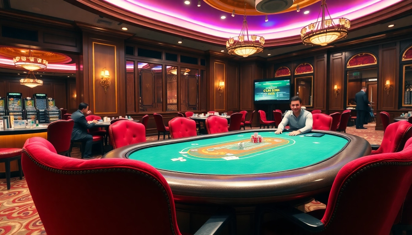 Main game area bbtn4d di kasino dengan meja poker mewah dan suasana glamor.