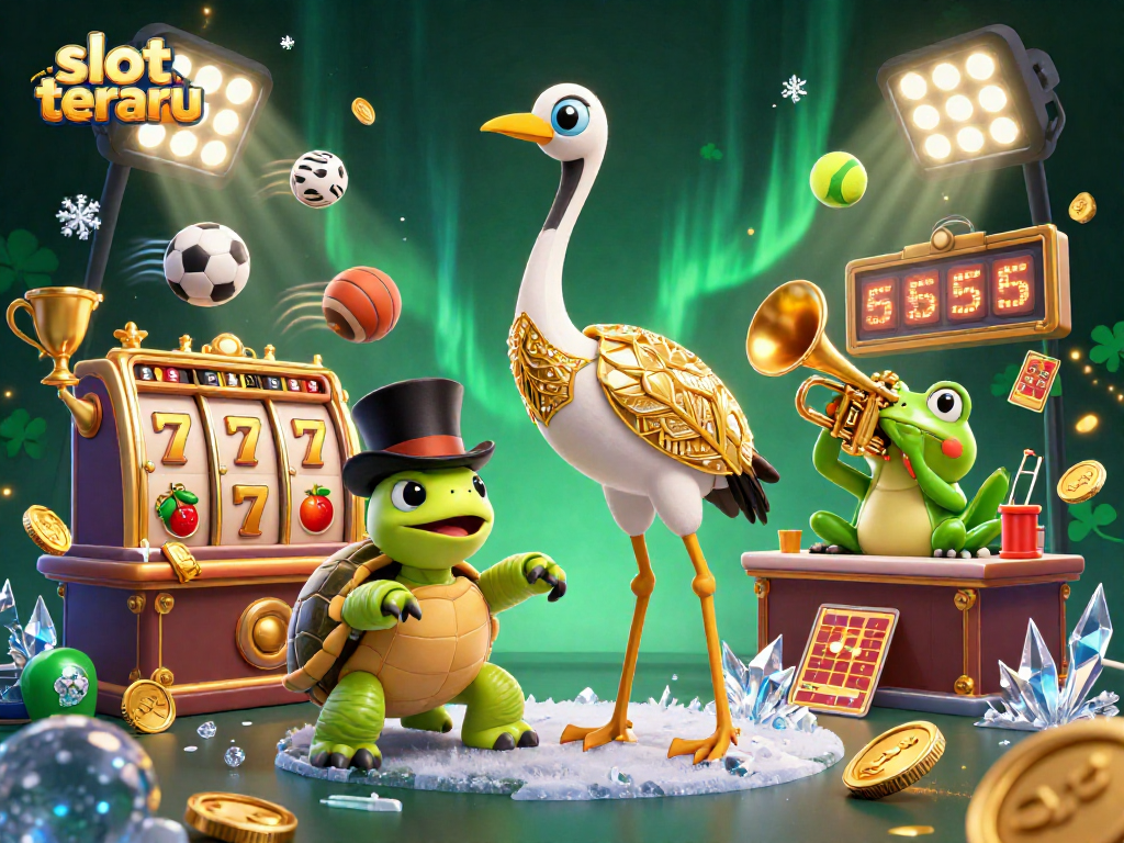 Experience the thrill of slot terbaru with a vibrant, dynamic 3D casino illustration featuring engaging characters and lucky symbols.
