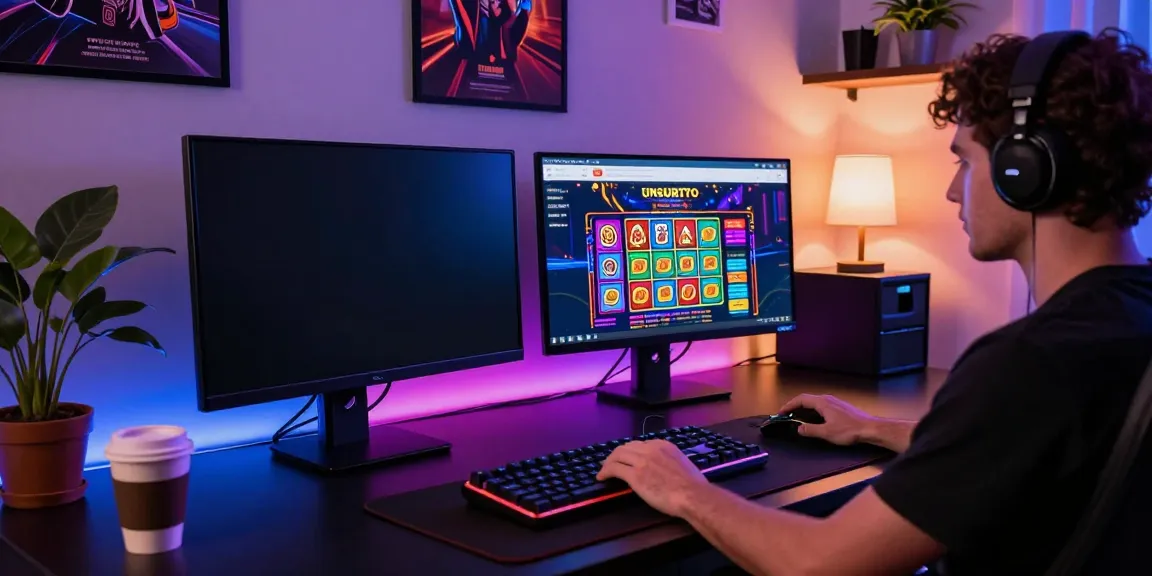 Player interacting with the UNSURTOTO gaming interface in a stylish setup.