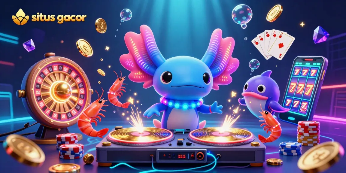 Experience the excitement of situs gacor as vibrant characters celebrate wins with cascading coins and slot reels.