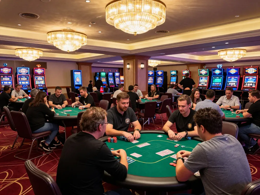 B52CLUB players engrossed in dynamic poker action at a vibrant casino floor