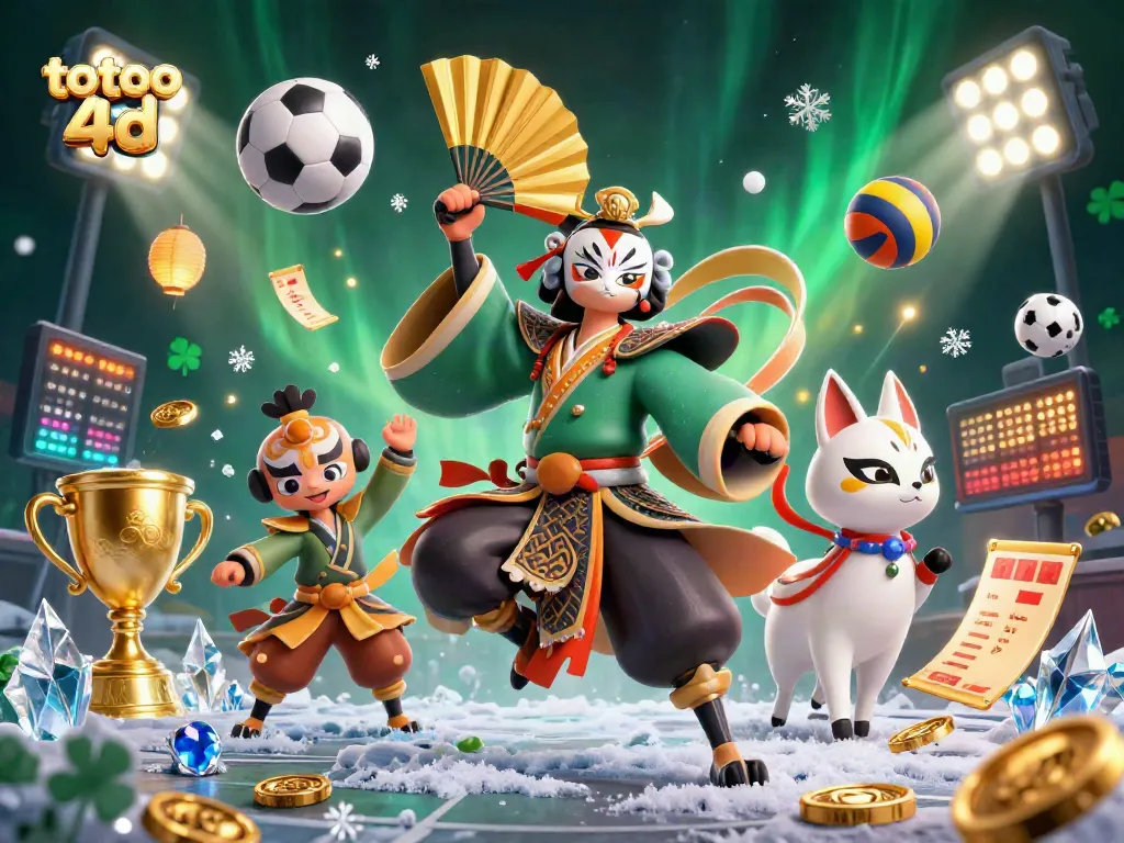 Menguji keberuntungan dengan toto 4d dalam ilustrasi 3D yang penuh warna dengan elemen permainan yang dinamis.