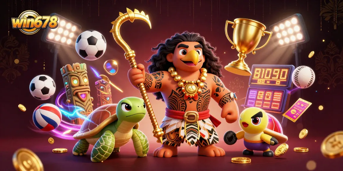 Win678 players experience intense action with a Maui-style demigod and sports elements.