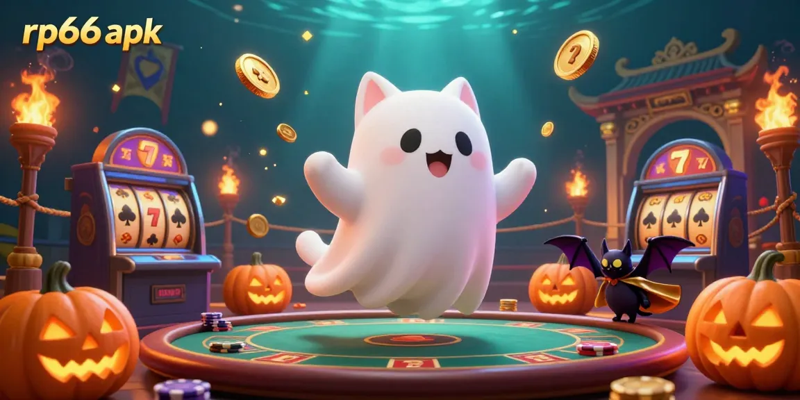Engage with the rp66 apk in an electrifying casino adventure featuring a ghost cat and a bat.