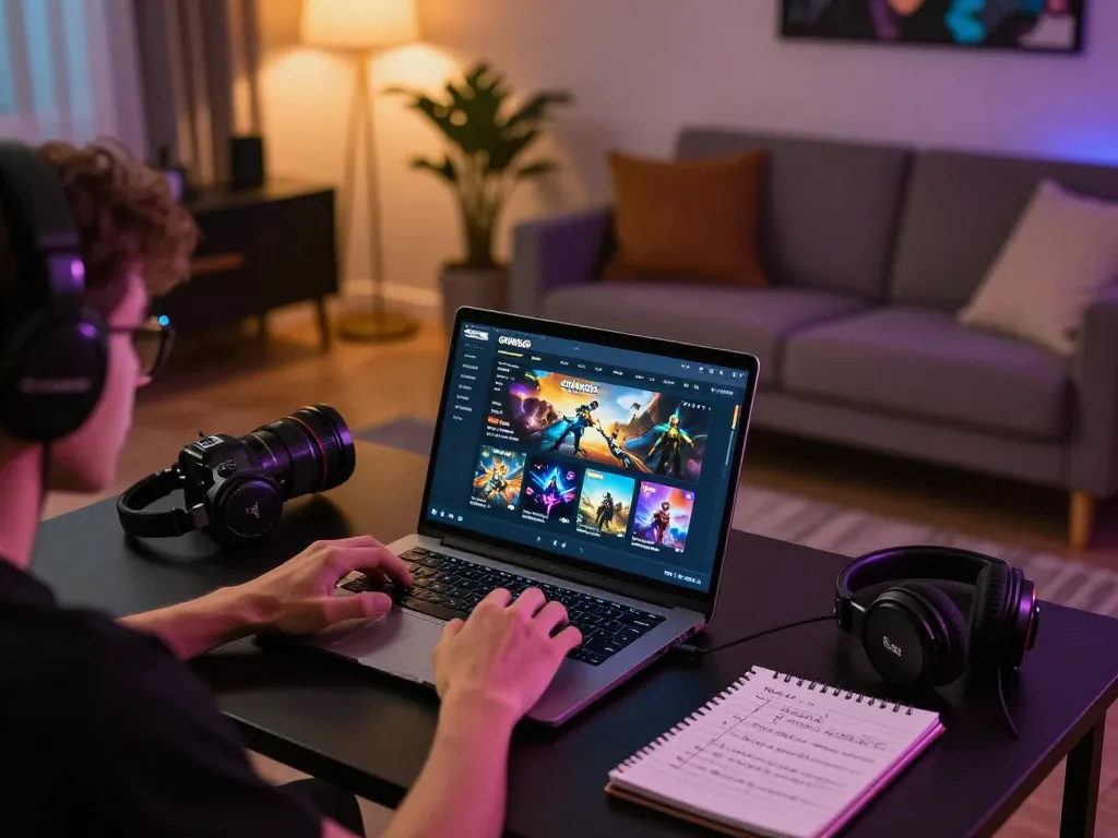 Engaging player enjoying GAWANG69 online gaming platform with warm home atmosphere.