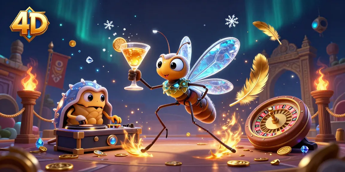 Engage with 4D games at an online casino featuring a unique illustration of a frozen mosquito, trilobite DJ, and ammonite roulette.