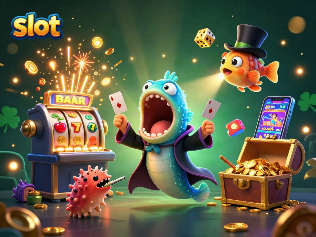 Spin the slot machine with colorful symbols, revealing a jackpot explosion of excitement.