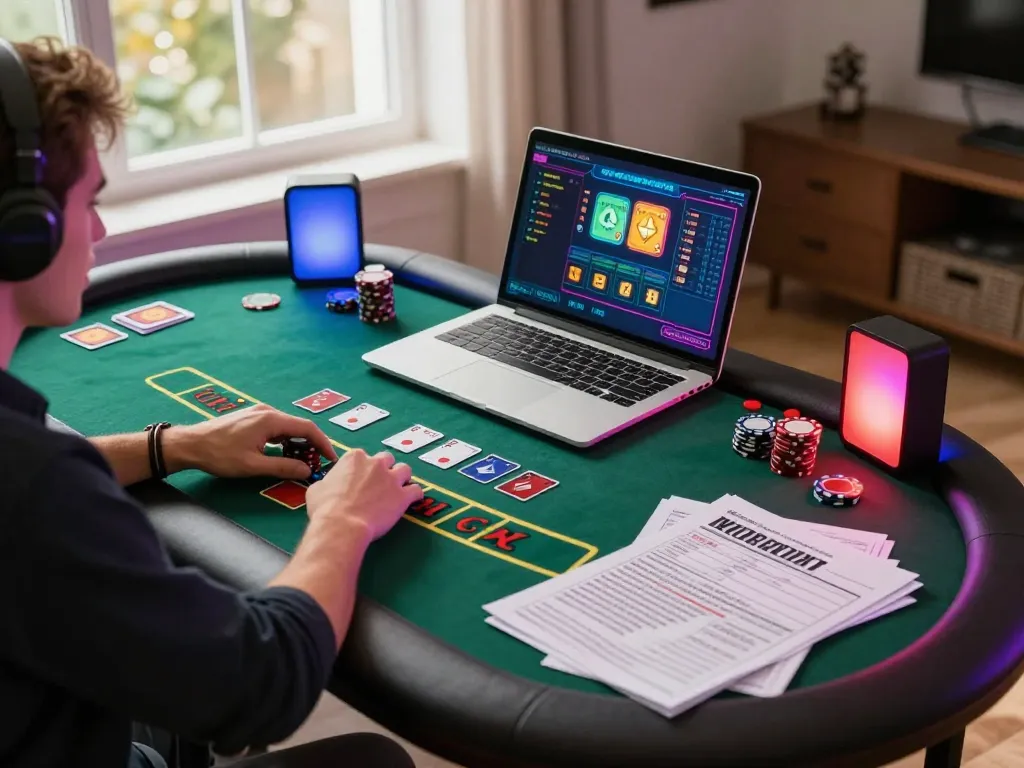 Player using bj88bj for live dealer blackjack at a stylish gaming setup.