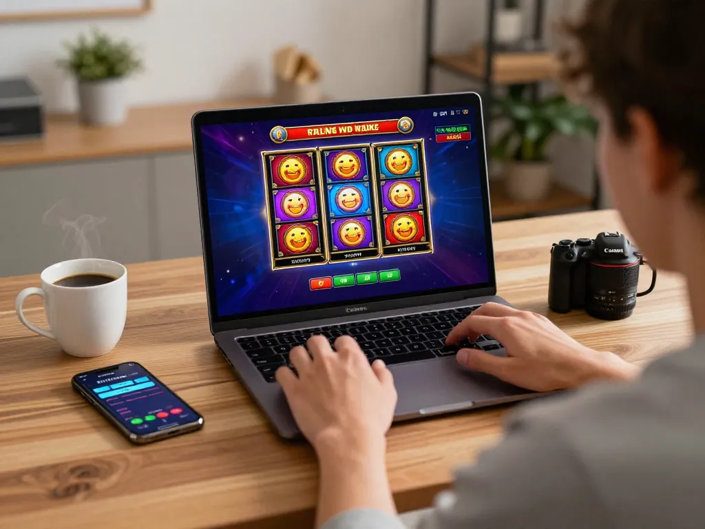 Person enjoying online slots at home using OKESLOT platform for a thrilling experience.