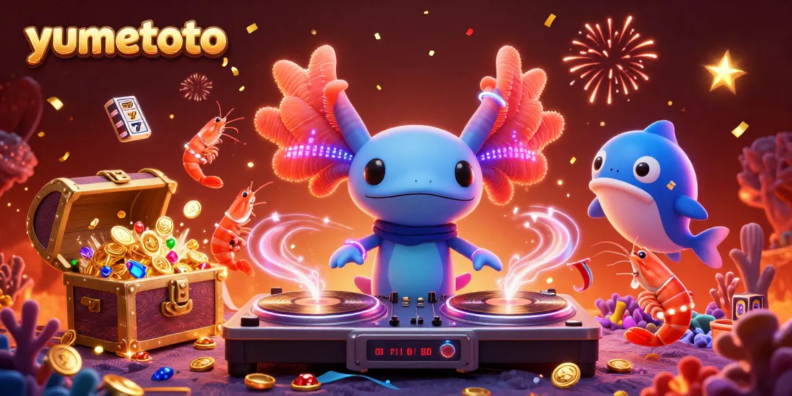 Experience the excitement of yumetoto with an animated underwater casino featuring playful characters and slot machines.
