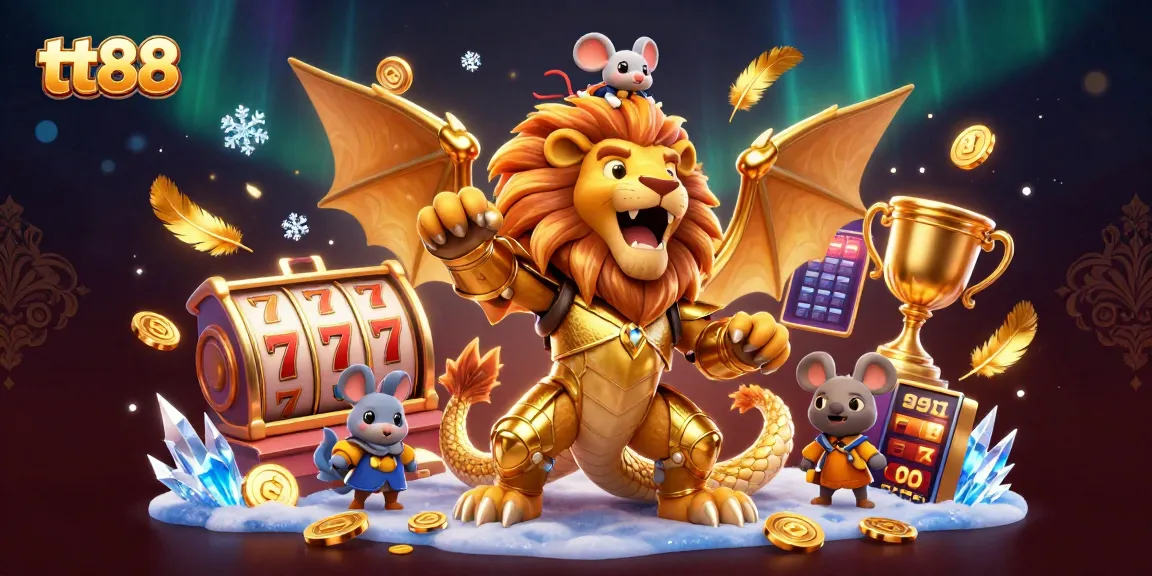Experience the excitement of tt88 with a golden chimera and thrilling casino elements in a vibrant 3D scene.