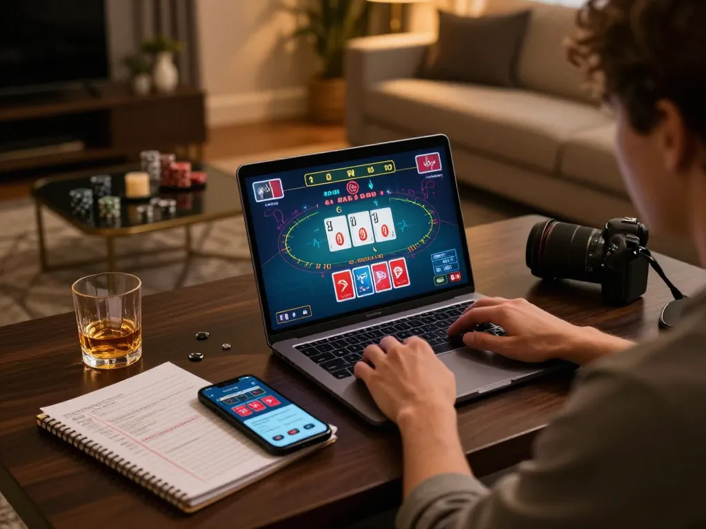 Player enjoying samsonbet86 online casino experience at home creating winning strategies.