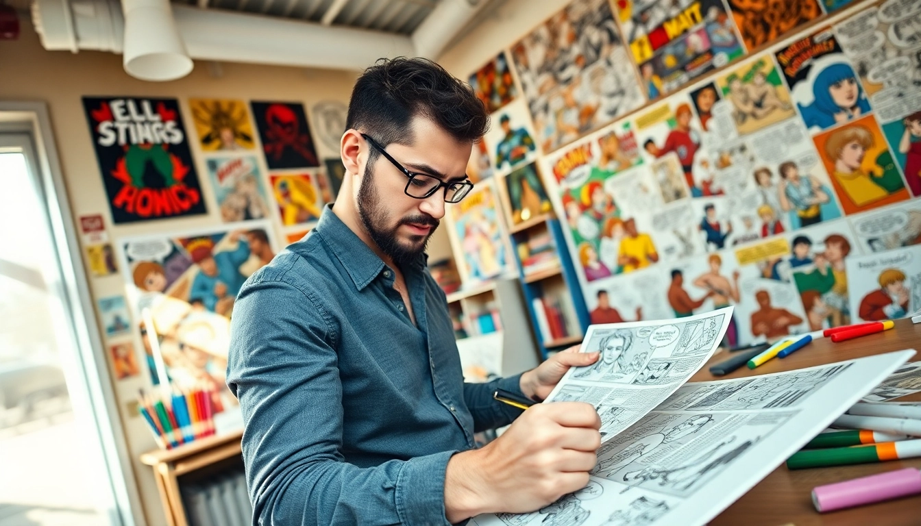 Membuat ilustrasi backomik yang menarik dengan alat gambar berwarna-warna cerah.