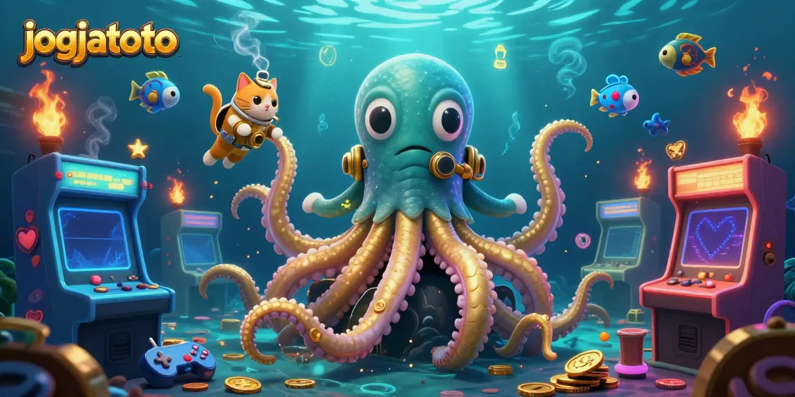 Experience the thrilling world of gambling with jogjatoto featuring an adventurous kraken and a diving cat.
