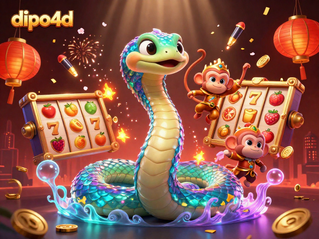 Engage with dipo4d's thrilling jackpot action featuring a vibrant scene of a rainbow serpent and golden monkey king