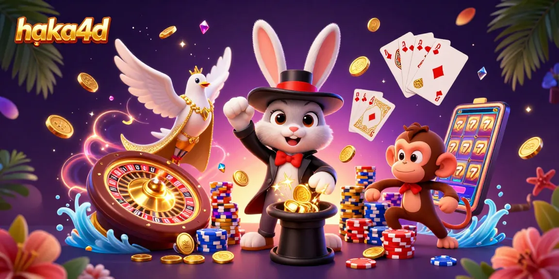 Win at haka4d with a magician rabbit pulling coins, and a dove aiding in your gambling success.