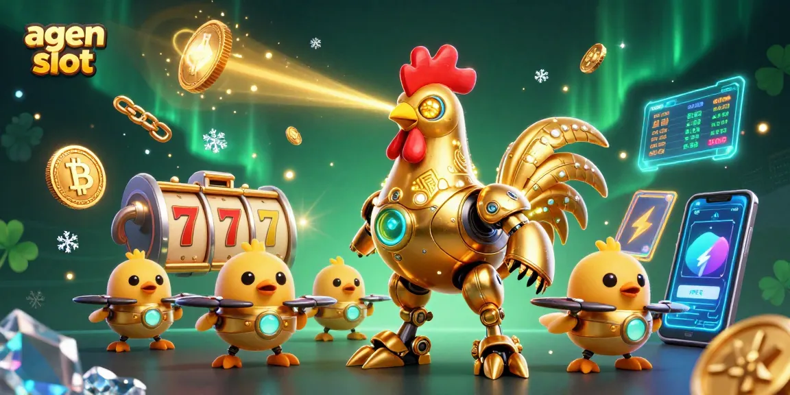 Menggali agen slot dengan simbol keberuntungan dan koin Bitcoin di latar belakang epik.