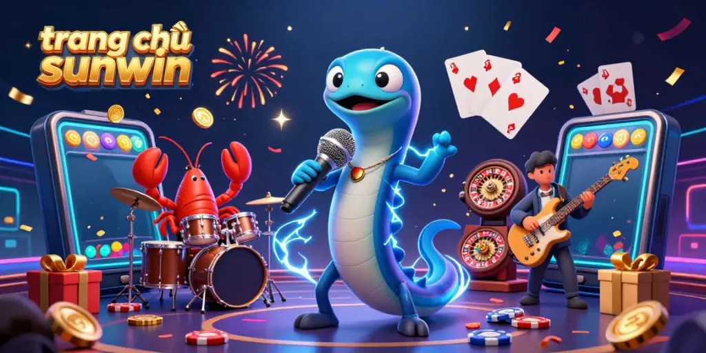 Experience the electrifying world of gaming with the lively scene at trang chủ sunwin, featuring a DJ electric eel.