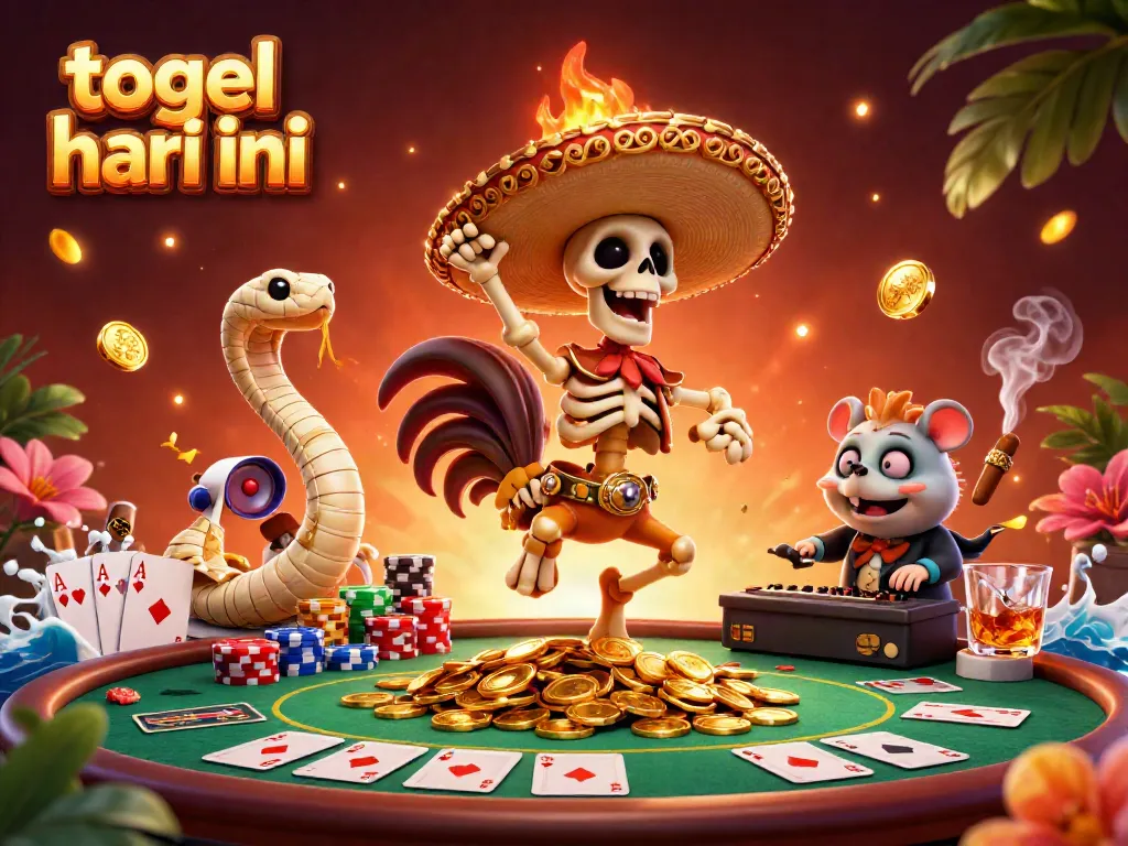Menampilkan hasil togel hari ini dengan suasana meriah dan karakter unik di kasino 3D.