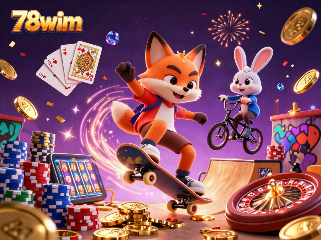 Experience thrilling gaming moments with 78wim as our characters flip over golden poker chips.