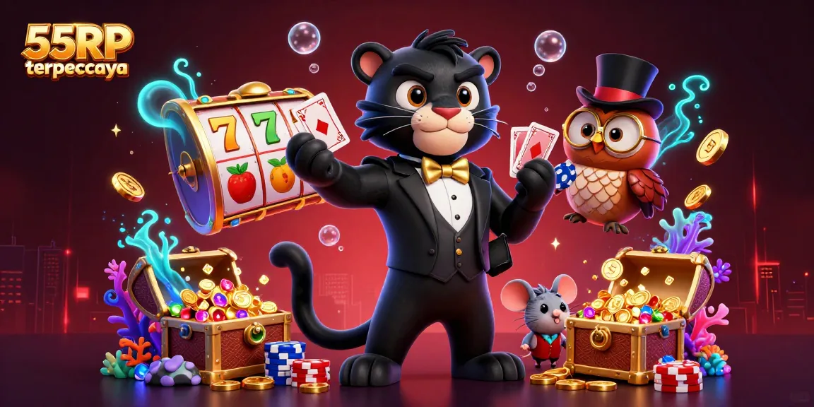 Mainkan permainan menarik di 55RP terpercaya dengan dealer panther hitam yang stylish, tikus keberuntungan, dan burung hantu, di tengah harta kasino yang semarak.