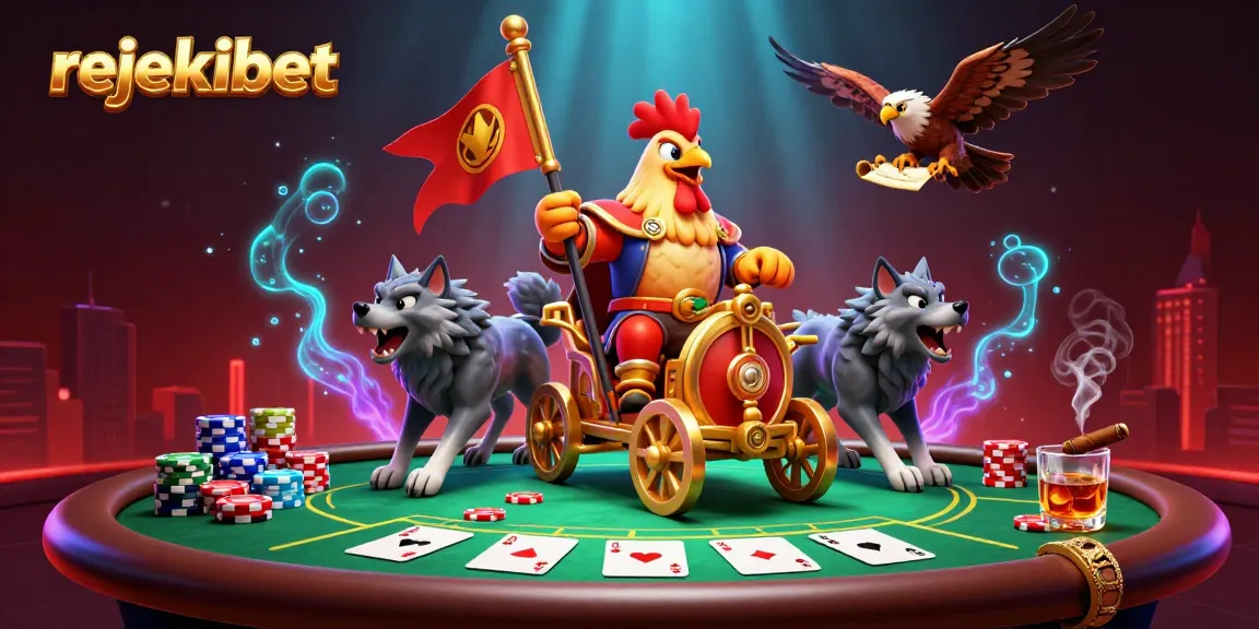 Experience thrilling gaming with rejekibet, showcasing a vibrant casino scene filled with poker action and dynamic characters.