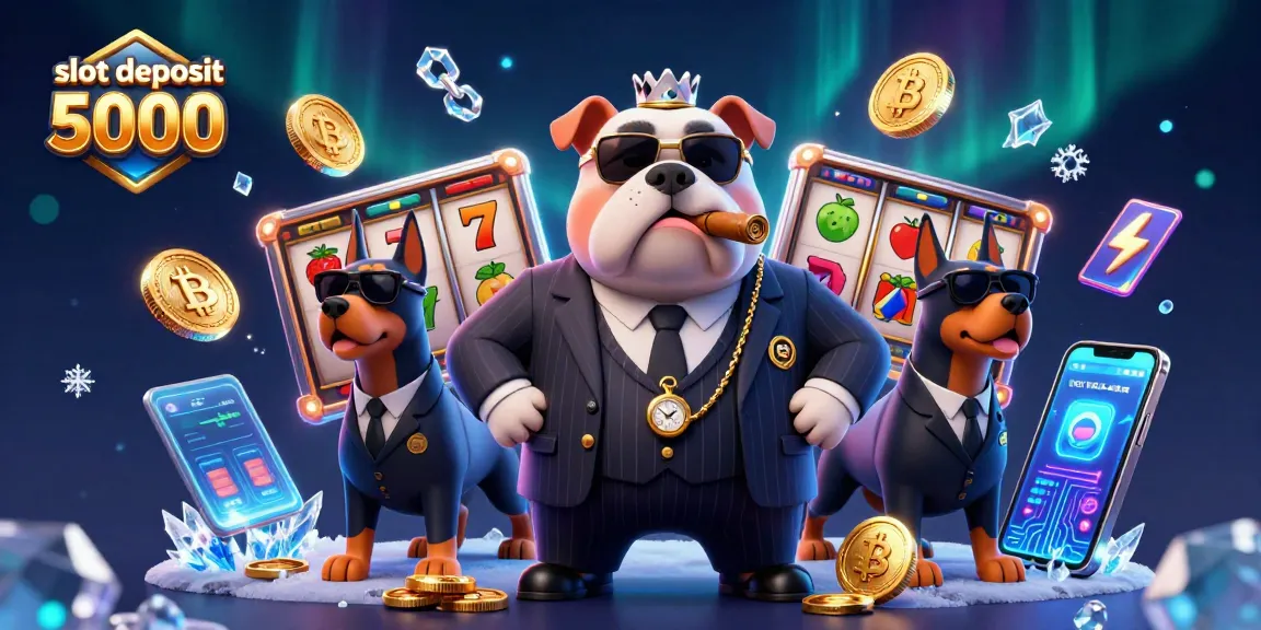 Experience slot deposit 5000 with a dynamic scene showcasing a mafia bulldog surrounded by game symbols and crypto coins.