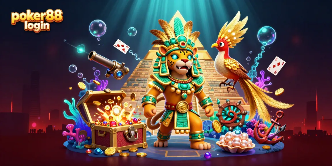 Experience the excitement of poker88 login with vibrant 3D characters and casino-themed elements.