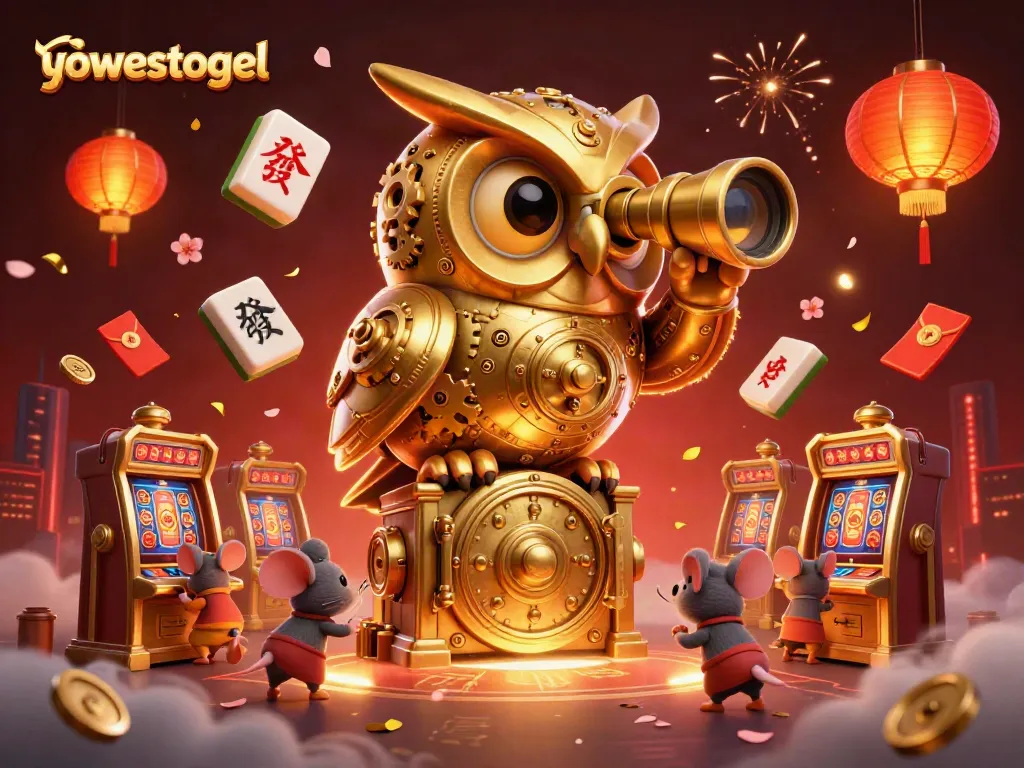 Experience the excitement of yowestogel with a vibrant 3D casino scene showcasing animated characters and festive elements.