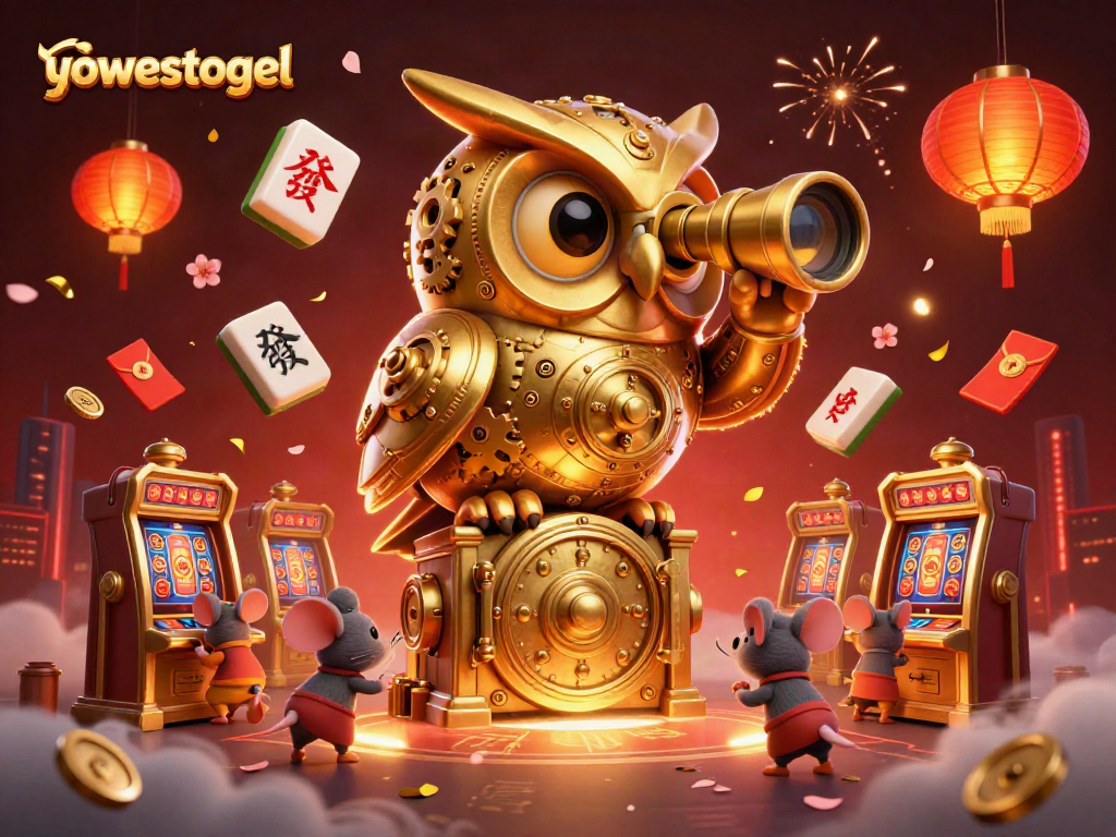Experience the excitement of yowestogel with a vibrant 3D casino scene showcasing animated characters and festive elements.