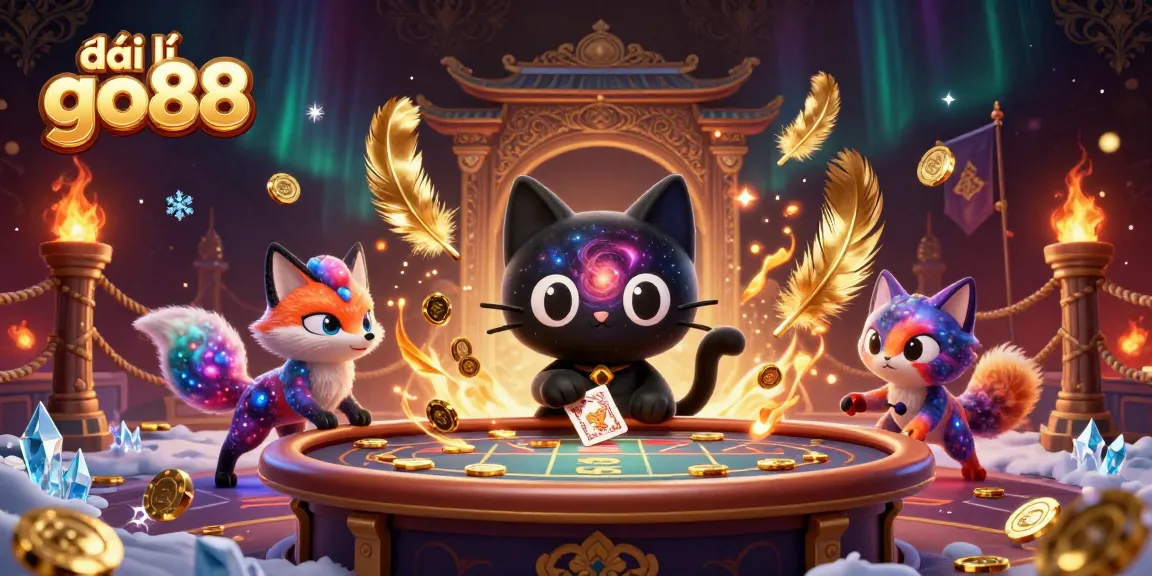 Engage with exciting adventures at đại lý go88 with cosmic-themed casino characters, pulling in chips and cards.
